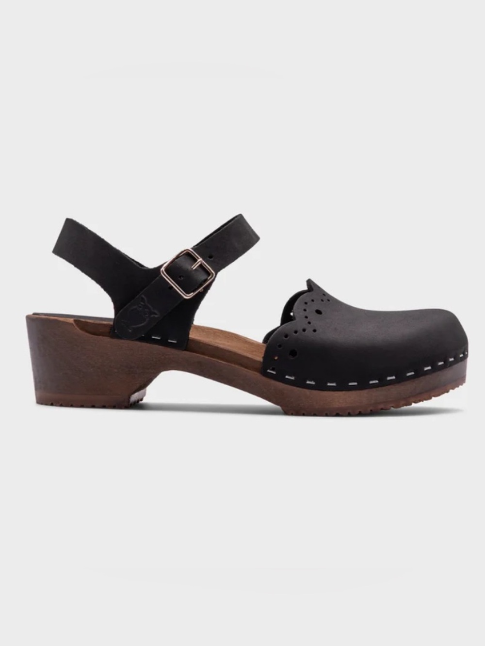 Sandgrens Milan Leather Wooden Clogs Sandals Black Size EU 38